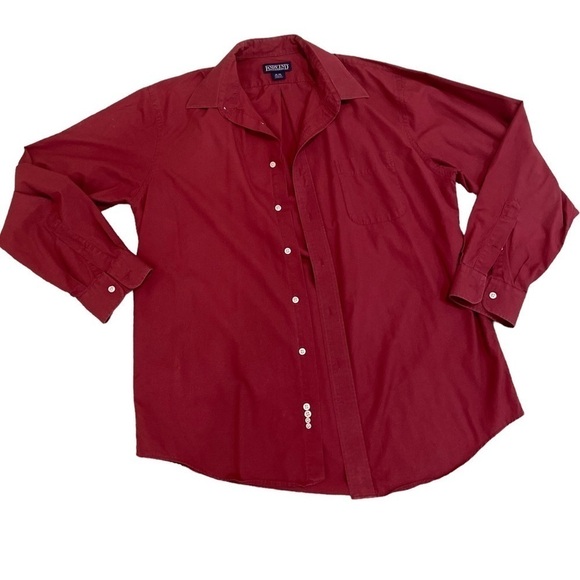 Land’s End Men’s dusty cranberry button down shirt contrast buttons size 16 - Picture 1 of 5